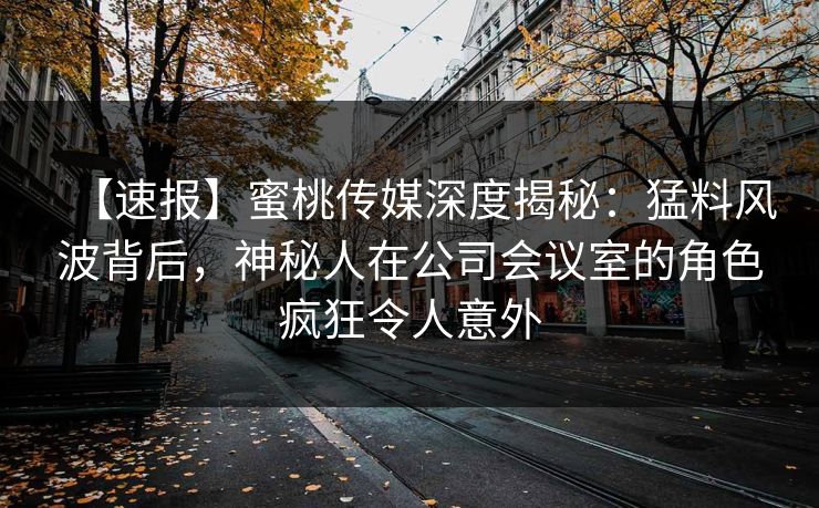 【速报】蜜桃传媒深度揭秘：猛料风波背后，神秘人在公司会议室的角色疯狂令人意外