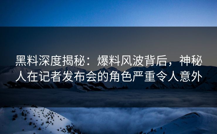 黑料深度揭秘：爆料风波背后，神秘人在记者发布会的角色严重令人意外